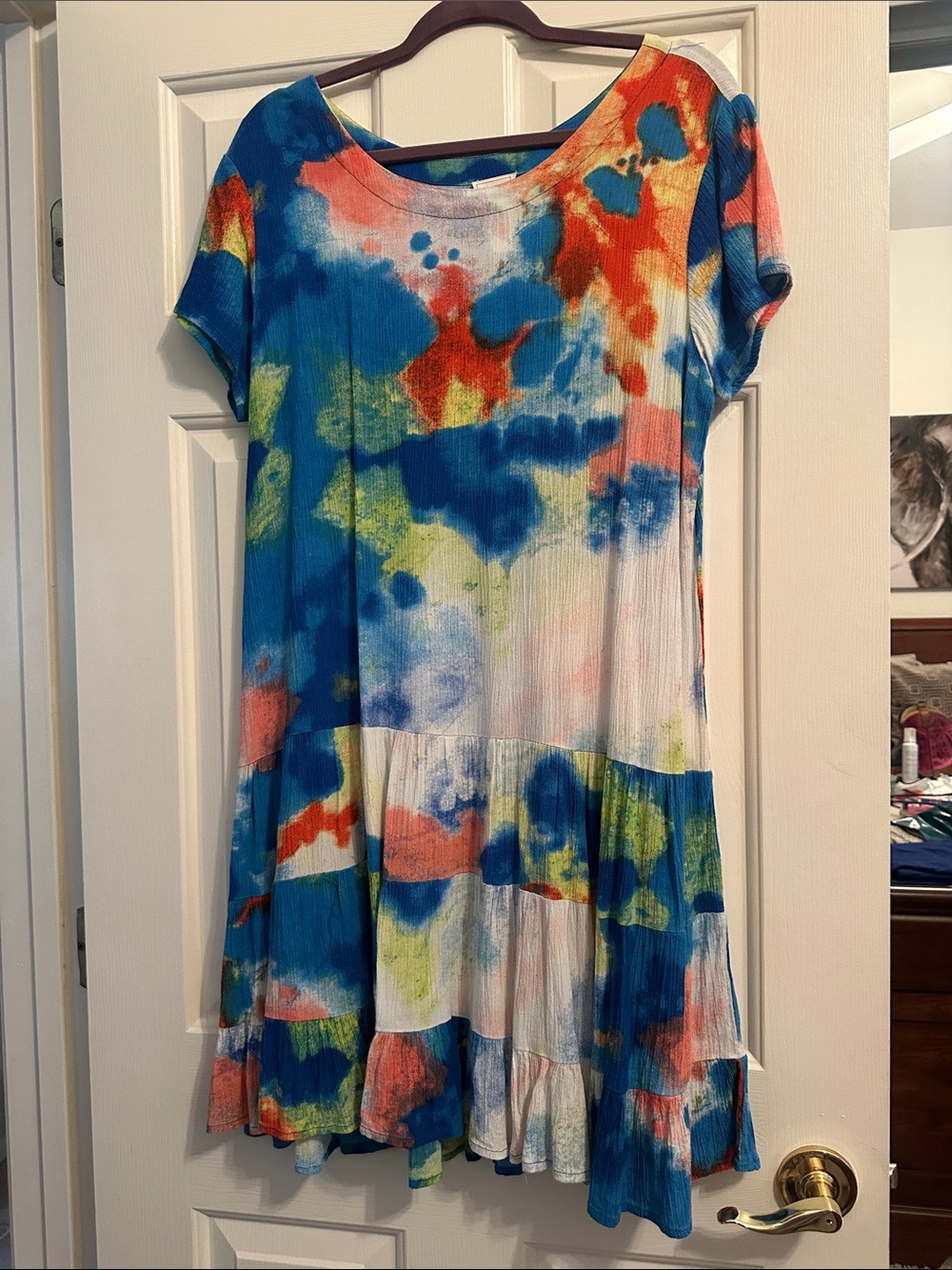 Colorful Tie-Dye Midi Dress - Blue Multi